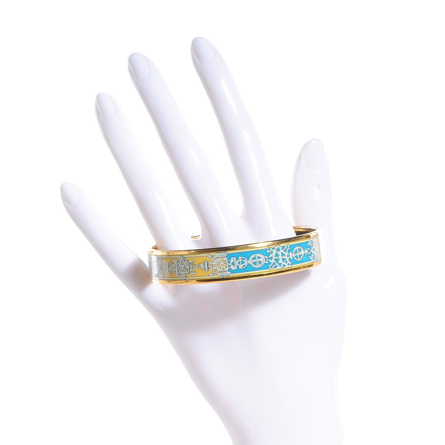 Hermes Enamel Printed Ornate Doves Medium Bracelet Bleu Yellow 70 2 of 6