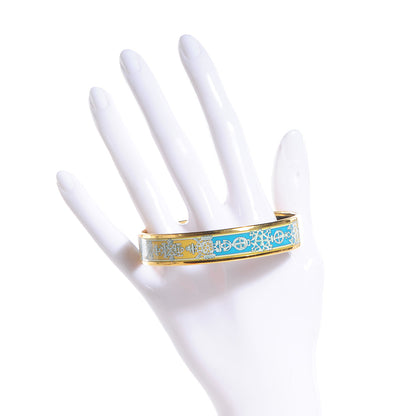 Hermes Enamel Printed Ornate Doves Medium Bracelet Bleu Yellow 70 2 of 6