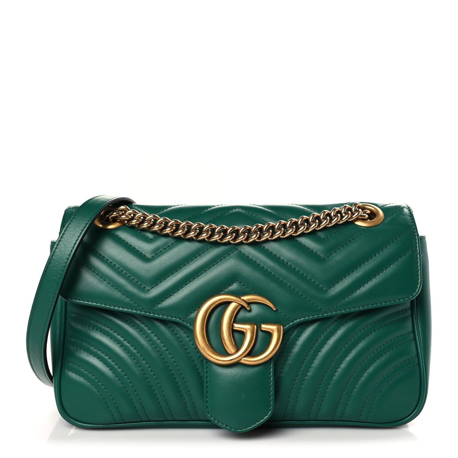 Gucci Calfskin Matelasse Small GG Marmont Shoulder Bag Emerald Green 1 of 9