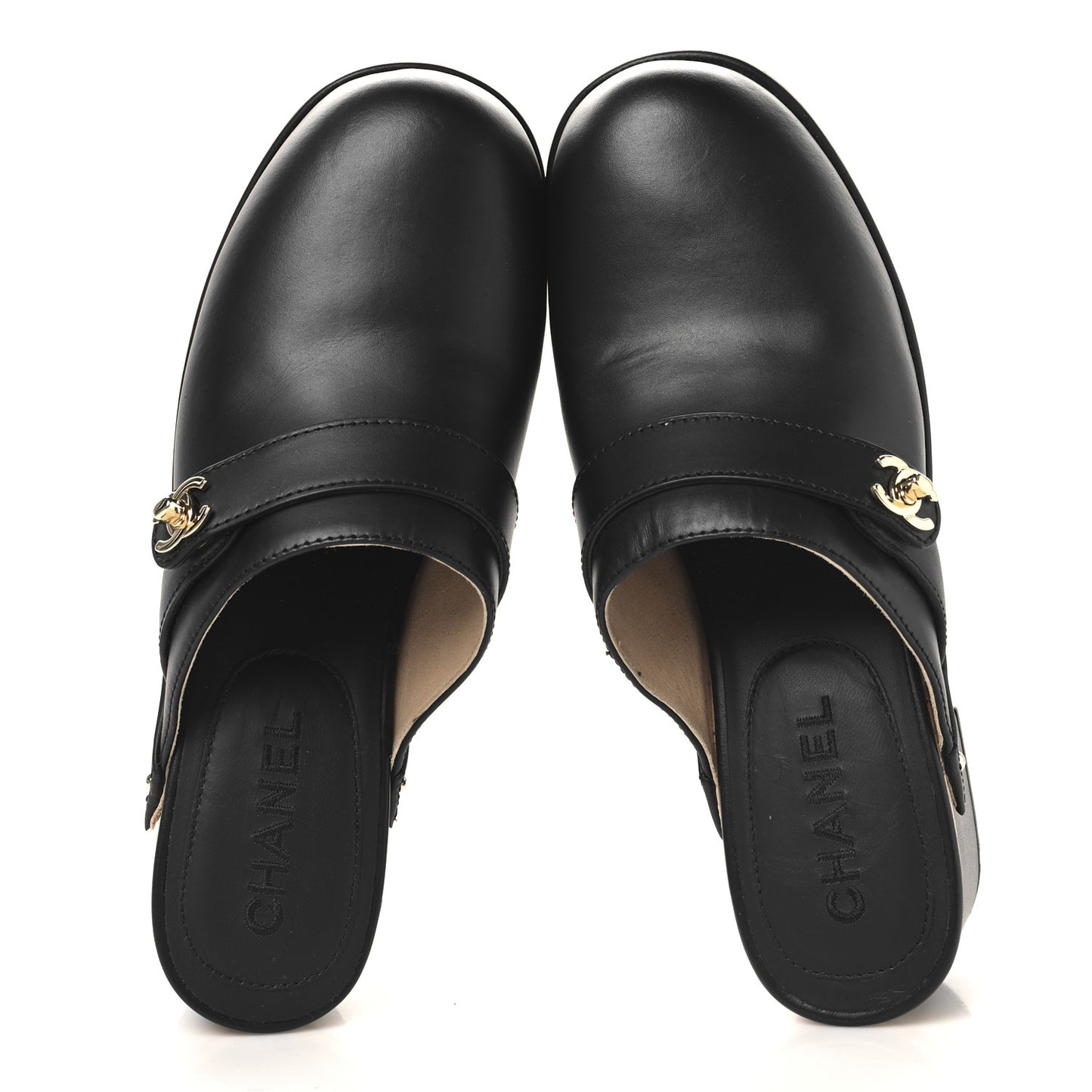 Calfskin CC Turn Lock Clogs 38 Black