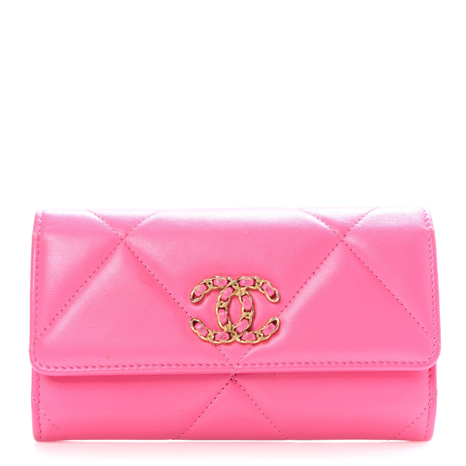 Chanel Lambskin Quilted Chanel 19 Flap Wallet Dark Pink 1 of 8