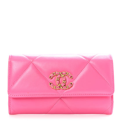 Chanel Lambskin Quilted Chanel 19 Flap Wallet Dark Pink 1 of 8