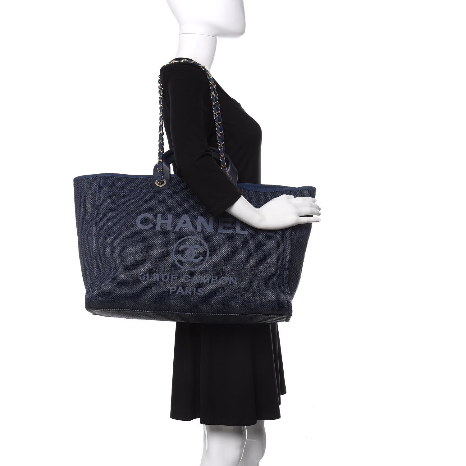 Chanel Canvas Medium Deauville Tote Dark Blue 2 of 10