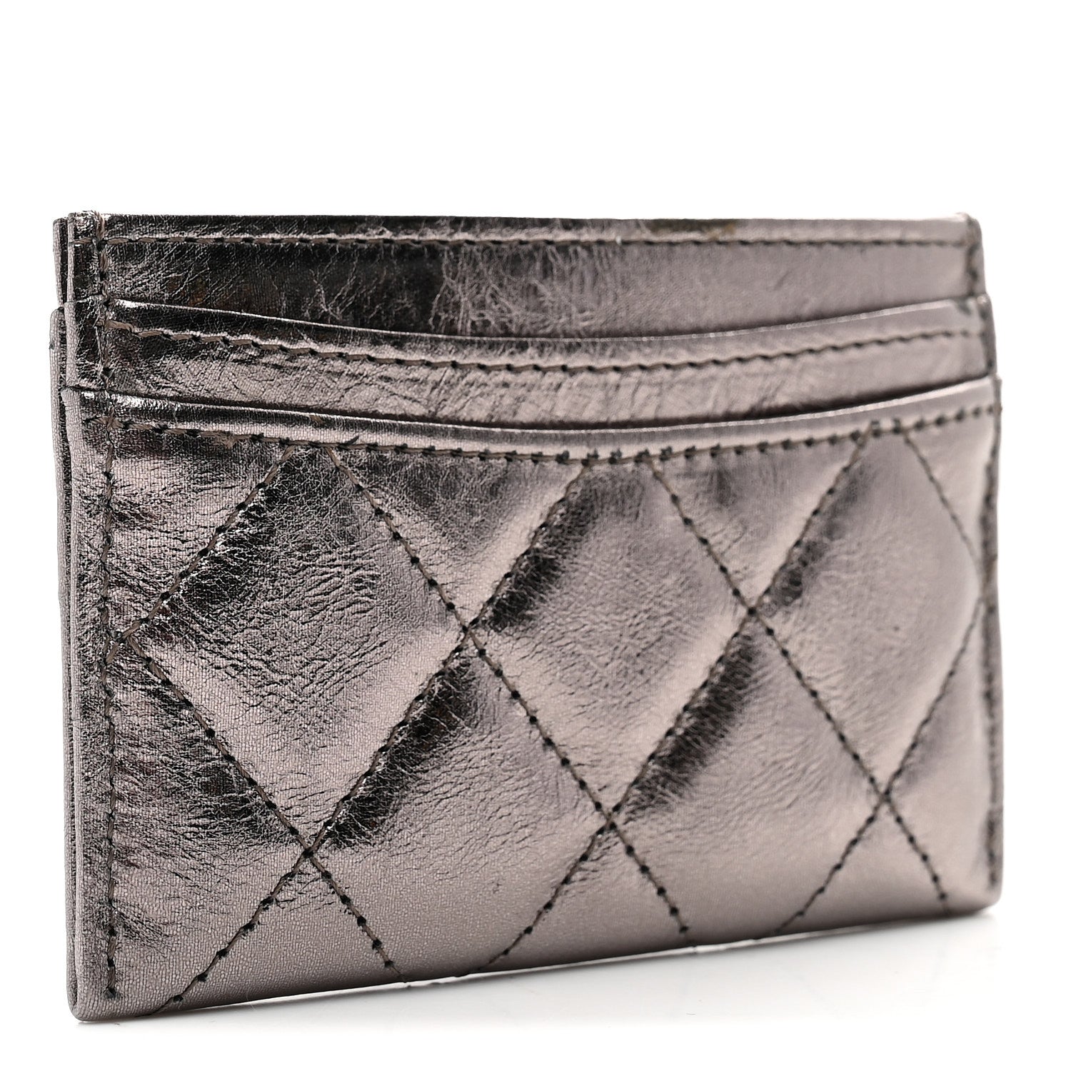 Chanel Metallic Aged Calfskin Quilted Reissue Card Holder Silver 3 of 9