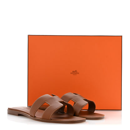 Hermes Box Calfskin Oran Sandals 37.5 Gold 12 of 12