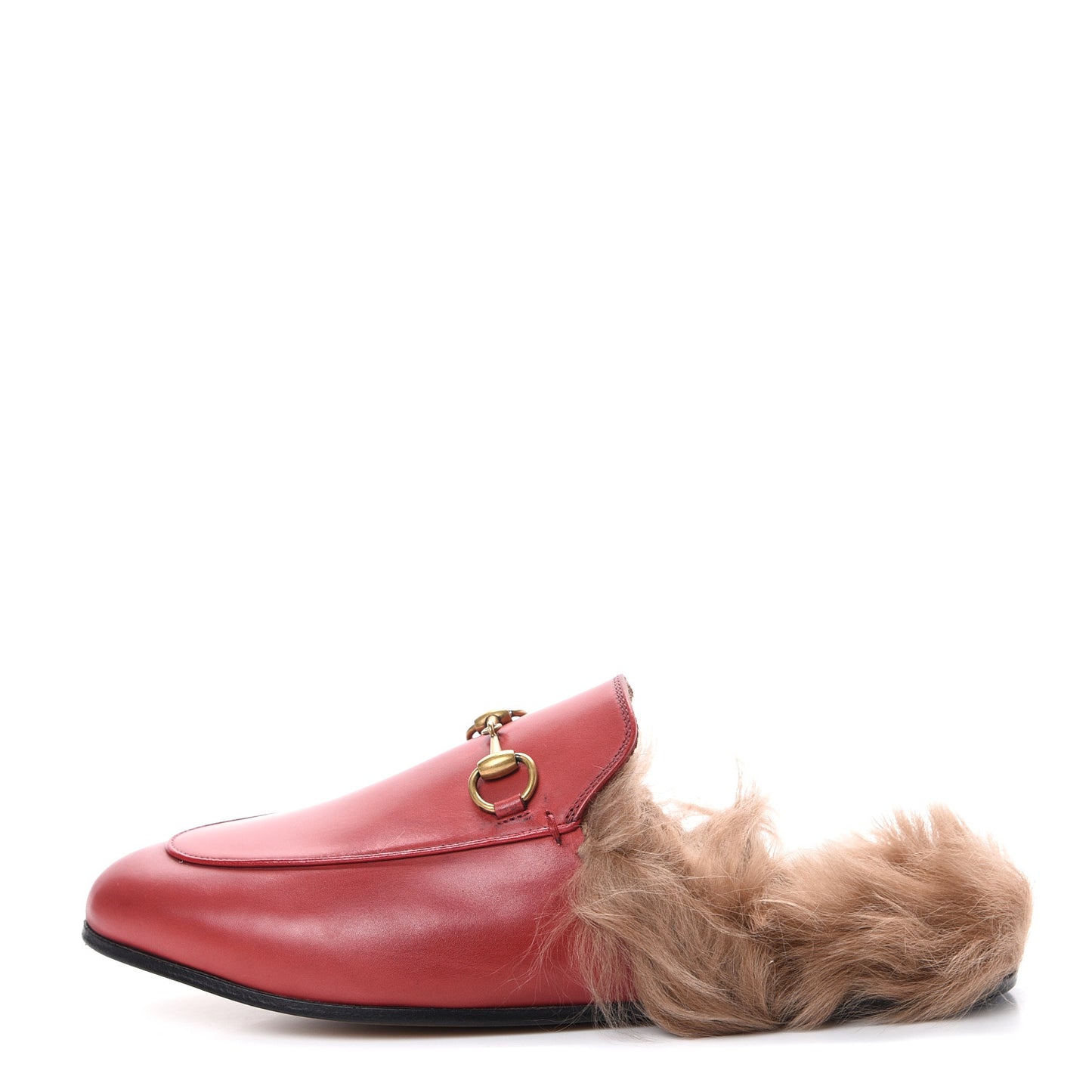 Betis Glamour Calfskin Fur Womens Princetown Slippers 37.5 Hibiscus Red Naturale