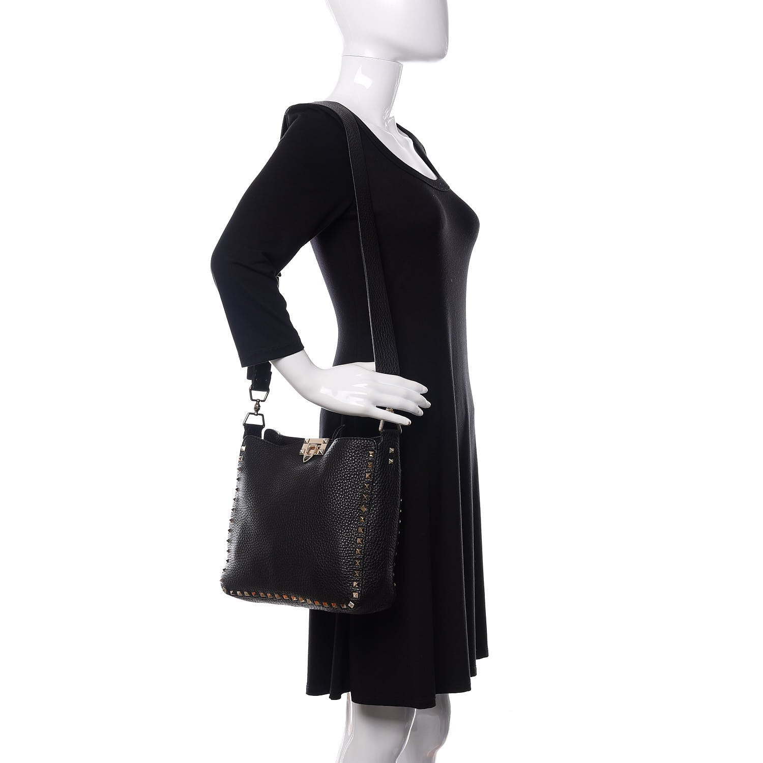 Valentino Garavani Pebbled Calfskin Small Rockstud Flip-Lock Messenger Bag Black 2 of 9