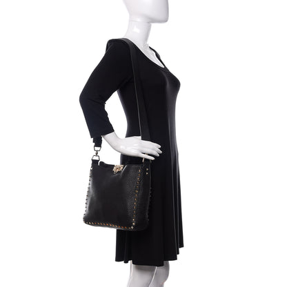 Valentino Garavani Pebbled Calfskin Small Rockstud Flip-Lock Messenger Bag Black 2 of 9