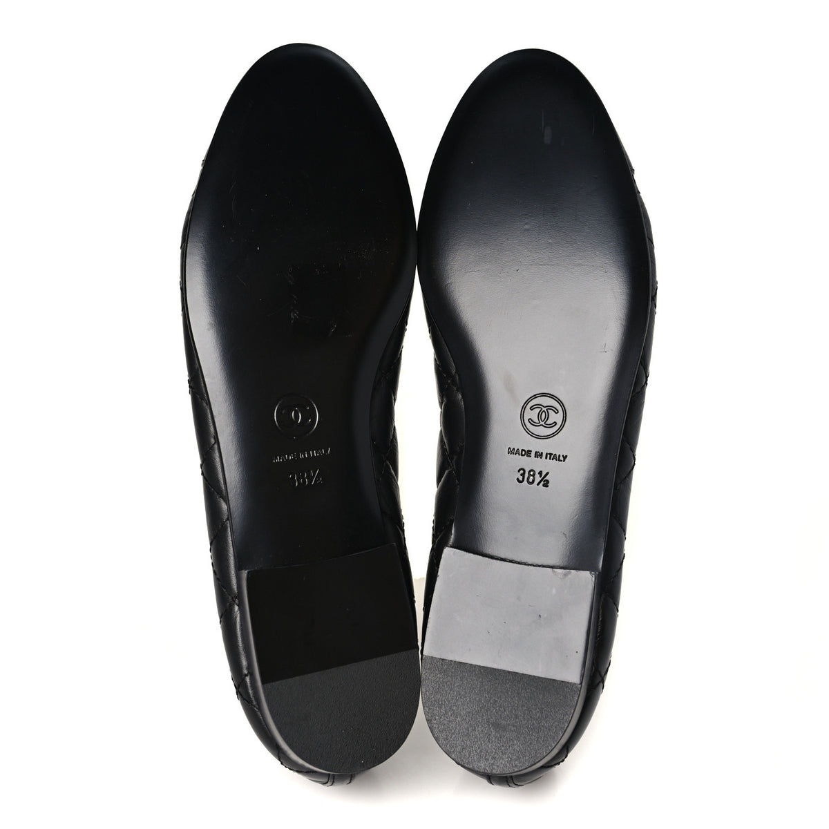 Chanel Aged Calfskin Quilted CC Cap Toe Ballerina Flats 38.5 Black 6 of 10