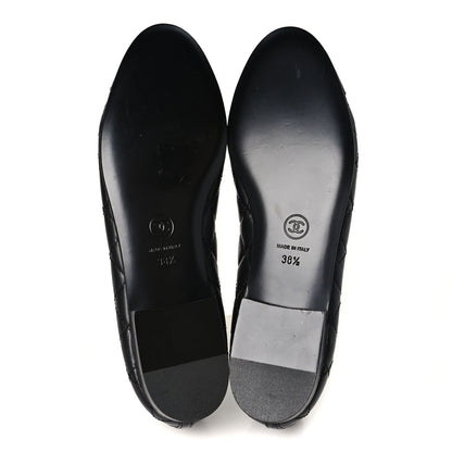 Chanel Aged Calfskin Quilted CC Cap Toe Ballerina Flats 38.5 Black 6 of 10