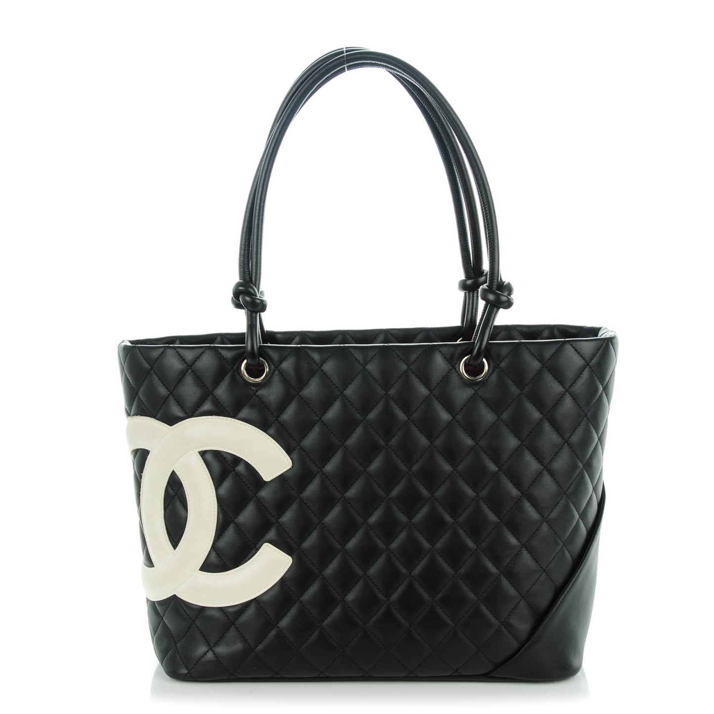 Calfskin Quilted Large Cambon Tote Black White