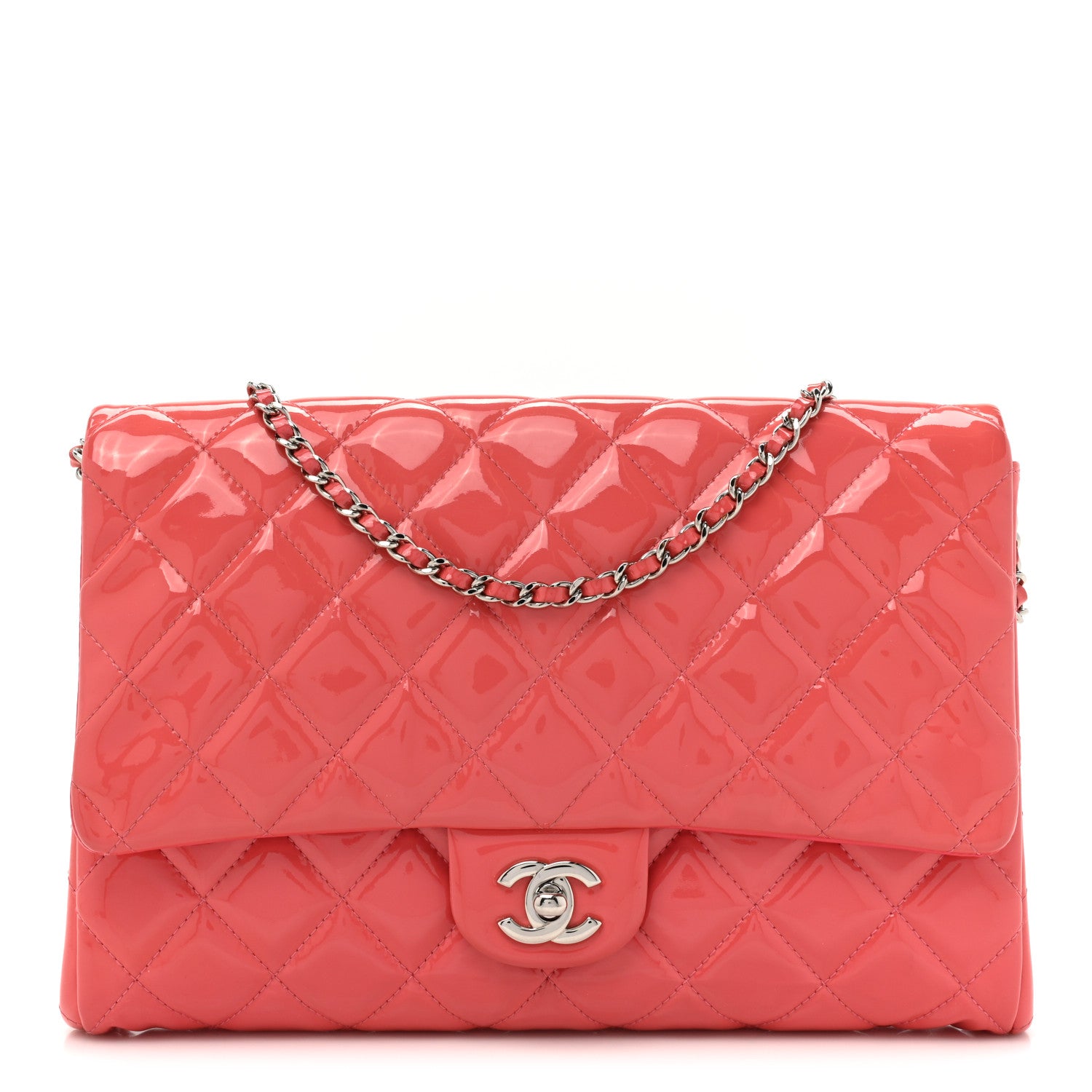 Chanel Patent Quilted Clutch with Chain Flap Fuchsia 1 of 14