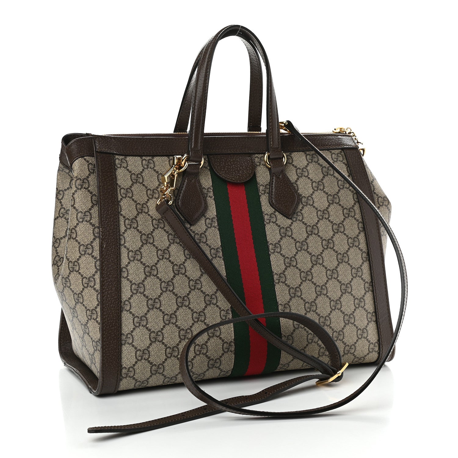 Gucci GG Supreme Monogram Web Medium Ophidia Tote Bag Brown 3 of 10