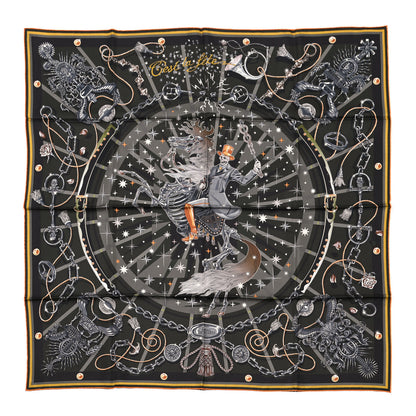 Hermes Silk C'est La Fete Double Face Scarf 90 Kaki Anthracite Gris 1 of 7