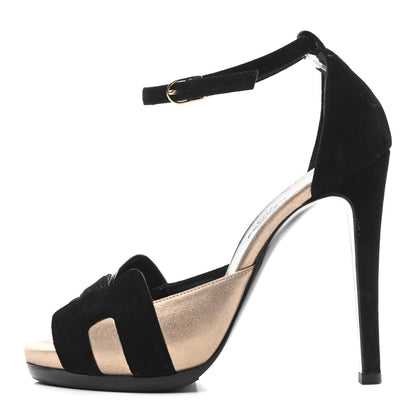 Hermes Suede Goatskin Initiale Sandals 37 Black 1 of 7