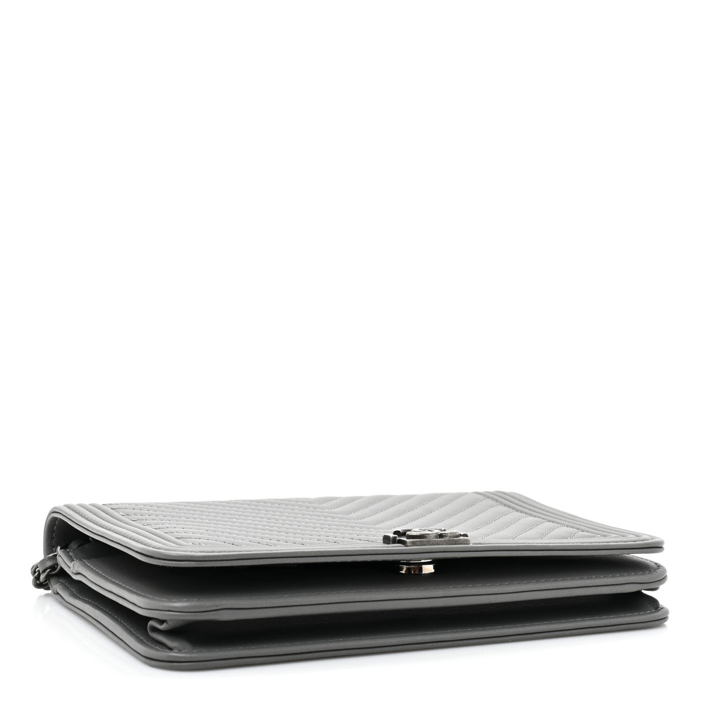 Calfskin Chevron Quilted Boy Wallet On Chain WOC Grey