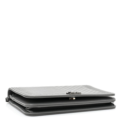 Chanel Calfskin Chevron Quilted Boy Wallet On Chain WOC Grey 5 of 14