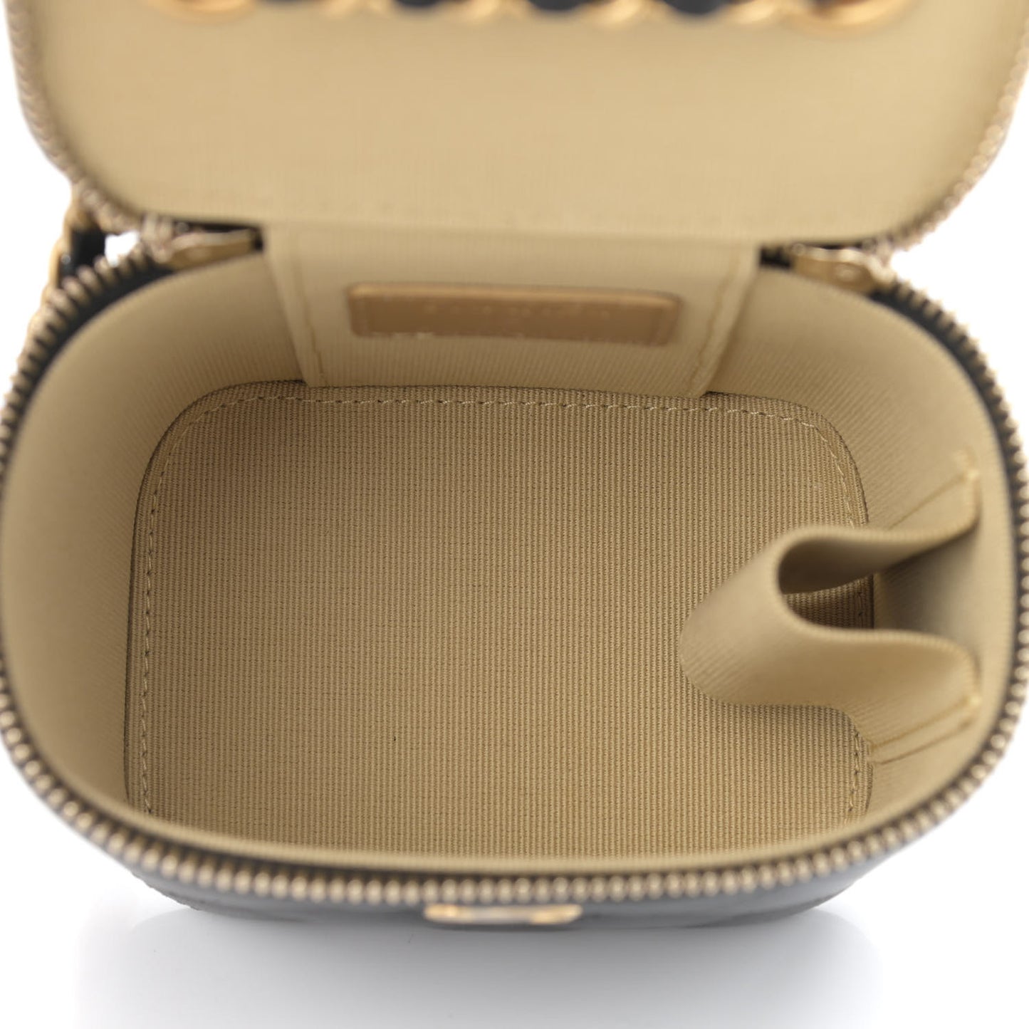 Lambskin Quilted Mini Pearl Crush Vanity Case With Chain Black