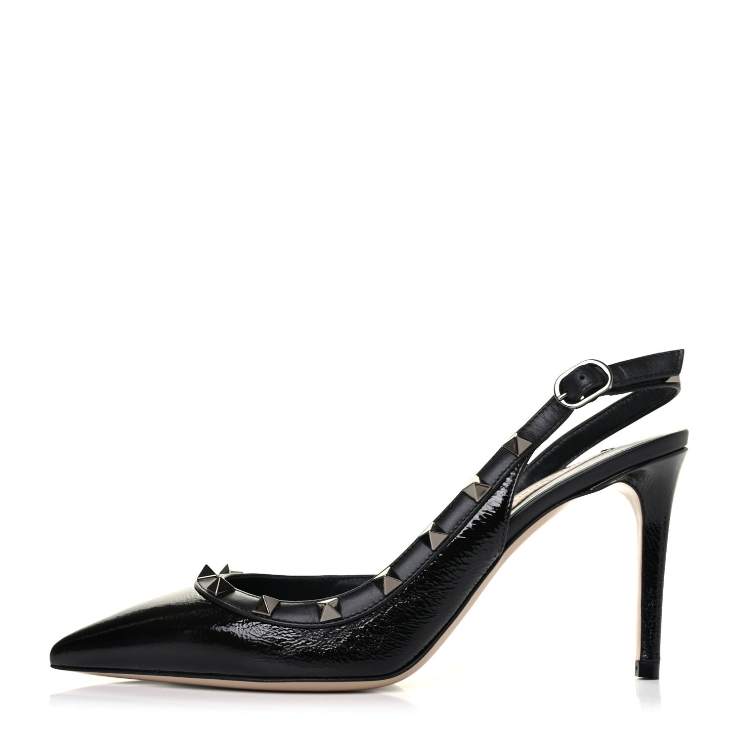 Wrinkled Patent Rockstud Half D'Orsay Slingback 85mm Pumps 36.5 Black