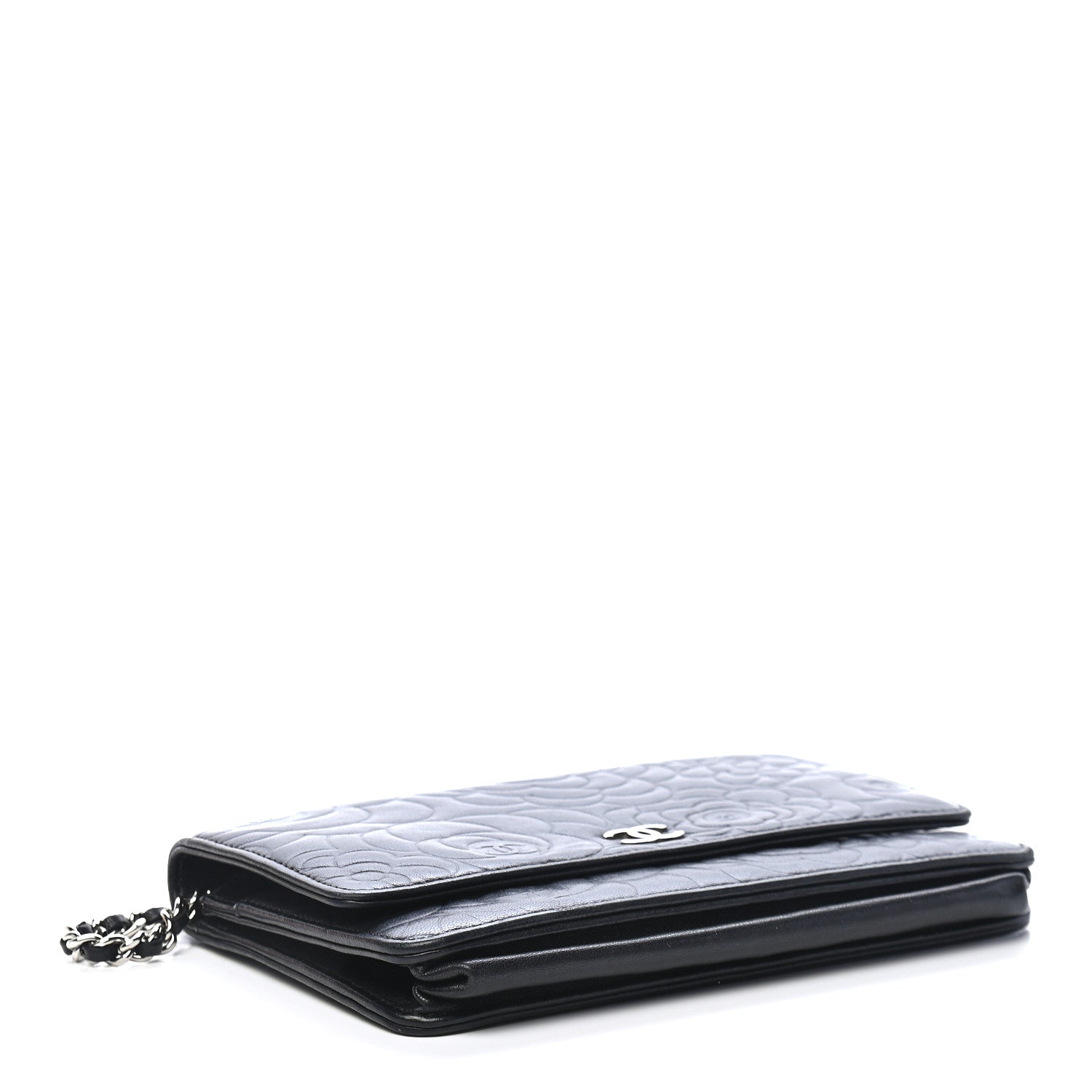 Chanel Lambskin Camellia Embossed Wallet On Chain WOC Black 4 of 9