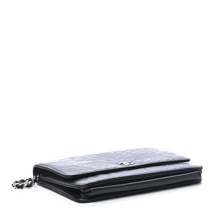 Chanel Lambskin Camellia Embossed Wallet On Chain WOC Black 4 of 9