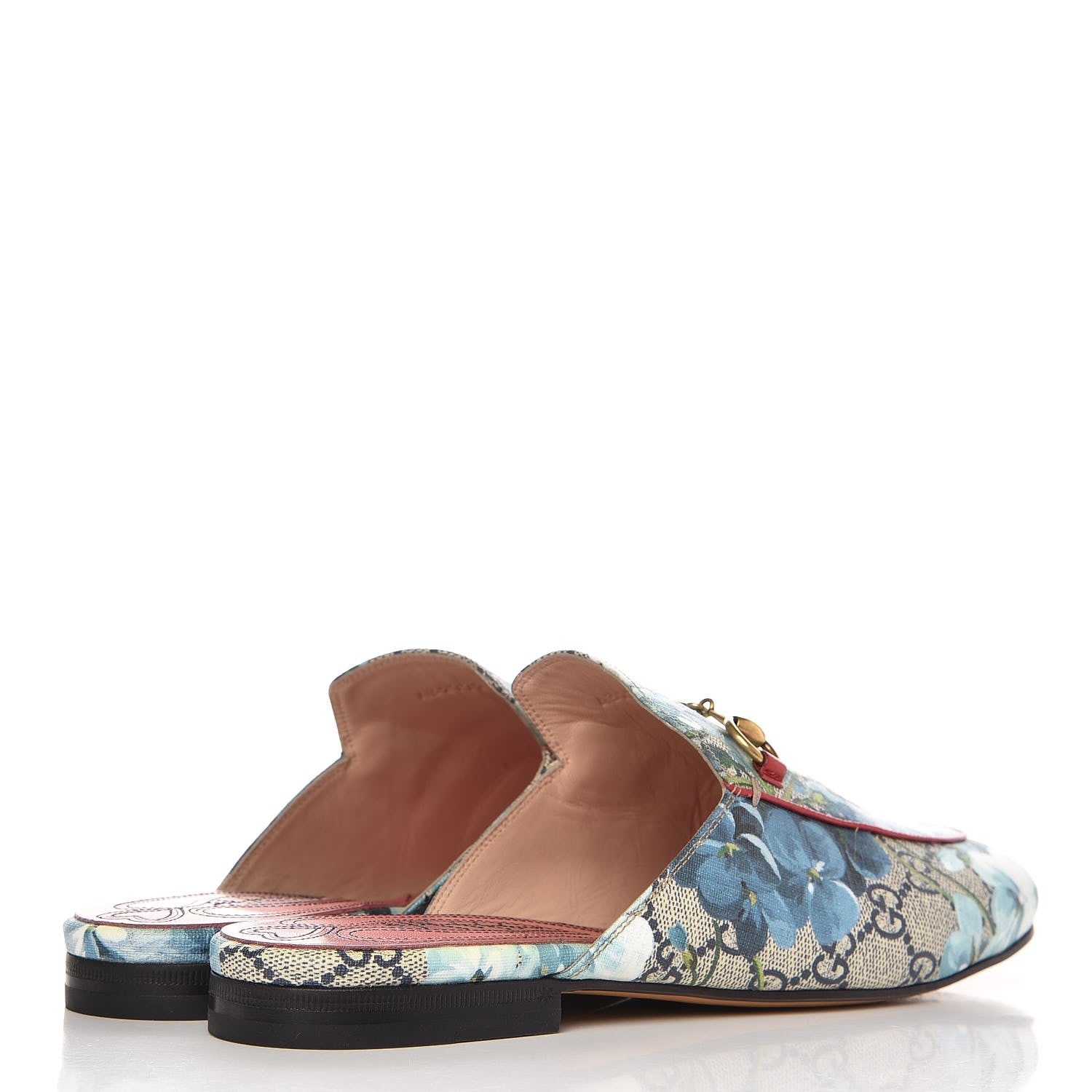 Gucci GG Supreme Monogram Blooms Womens Princetown Slippers 39 Beige Blue Navy Hibiscus Red 4 of 9