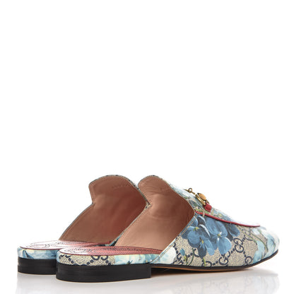 Gucci GG Supreme Monogram Blooms Womens Princetown Slippers 39 Beige Blue Navy Hibiscus Red 4 of 9