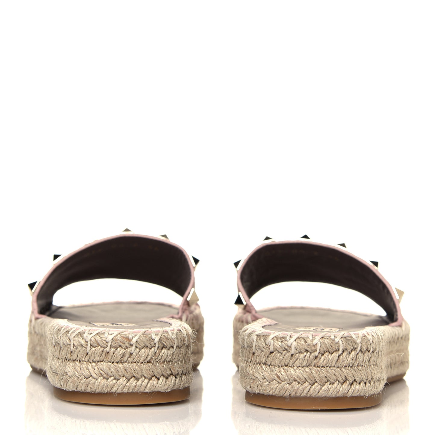 Grained Calfskin Rockstud Espadrille Flat Slide Sandals 36 Rose Quartz