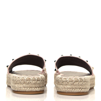 Valentino Garavani Grained Calfskin Rockstud Espadrille Flat Slide Sandals 36 Rose Quartz 5 of 6
