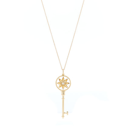 Tiffany 18K Yellow Gold Diamond Citrine Daisy Key Pendant Necklace 1 of 5