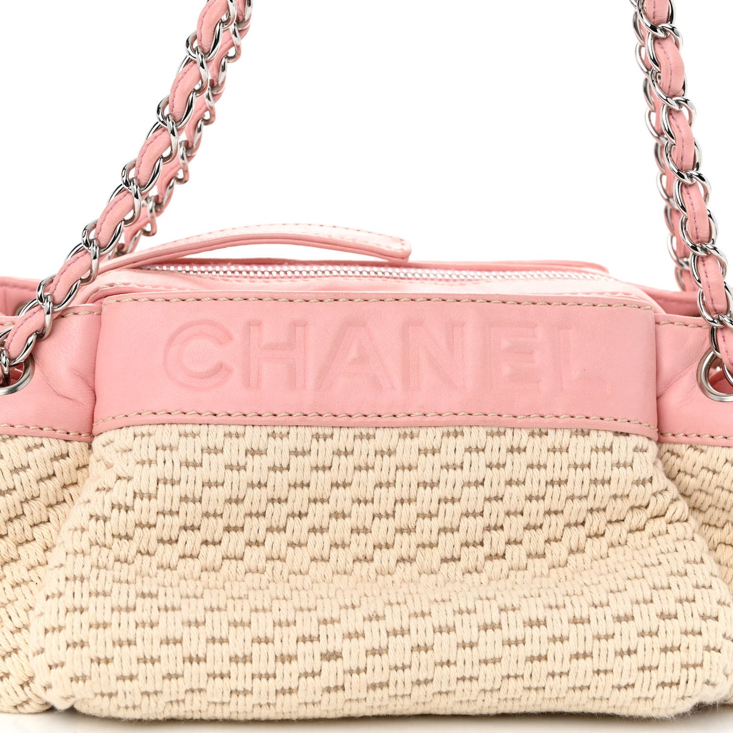 Canvas Woven Lambskin Lax Accordion Hobo Pink