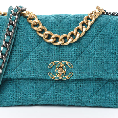 Chanel Tweed Quilted Large Chanel 19 Flap Green 8 of 10