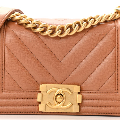 Chanel Caviar Chevron Quilted Small Boy Flap Brown 7 of 10