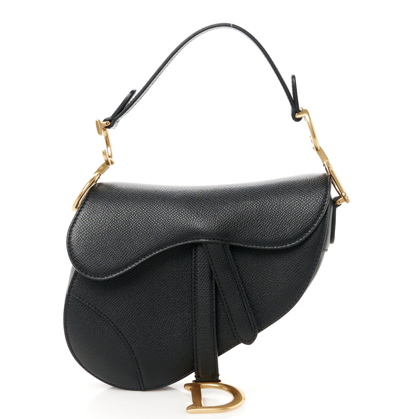 Grained Calfskin Mini Saddle Bag Black
