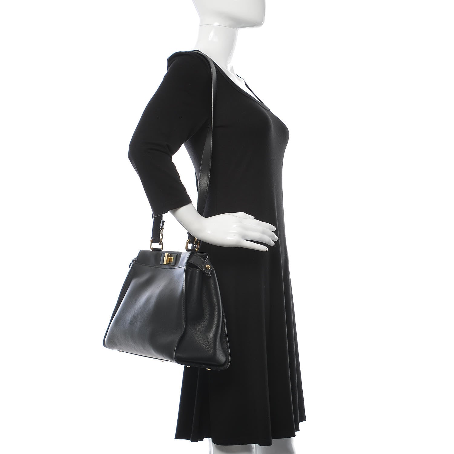 Fendi Vitello Seta Shiny Nappa Medium Peekaboo Iconic Satchel Black 2 of 14