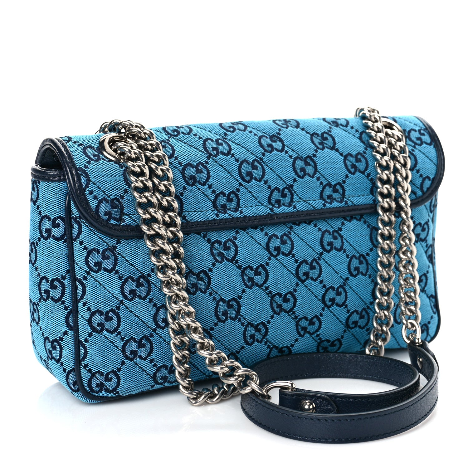 Gucci Monogram Multicolor Matelasse Diagonal Small GG Marmont Shoulder Bag Light Blue 2 of 8