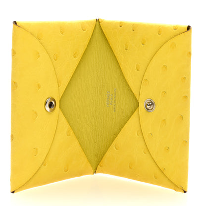Hermes Ostrich Calvi Card Case Jaune Citron 5 of 7