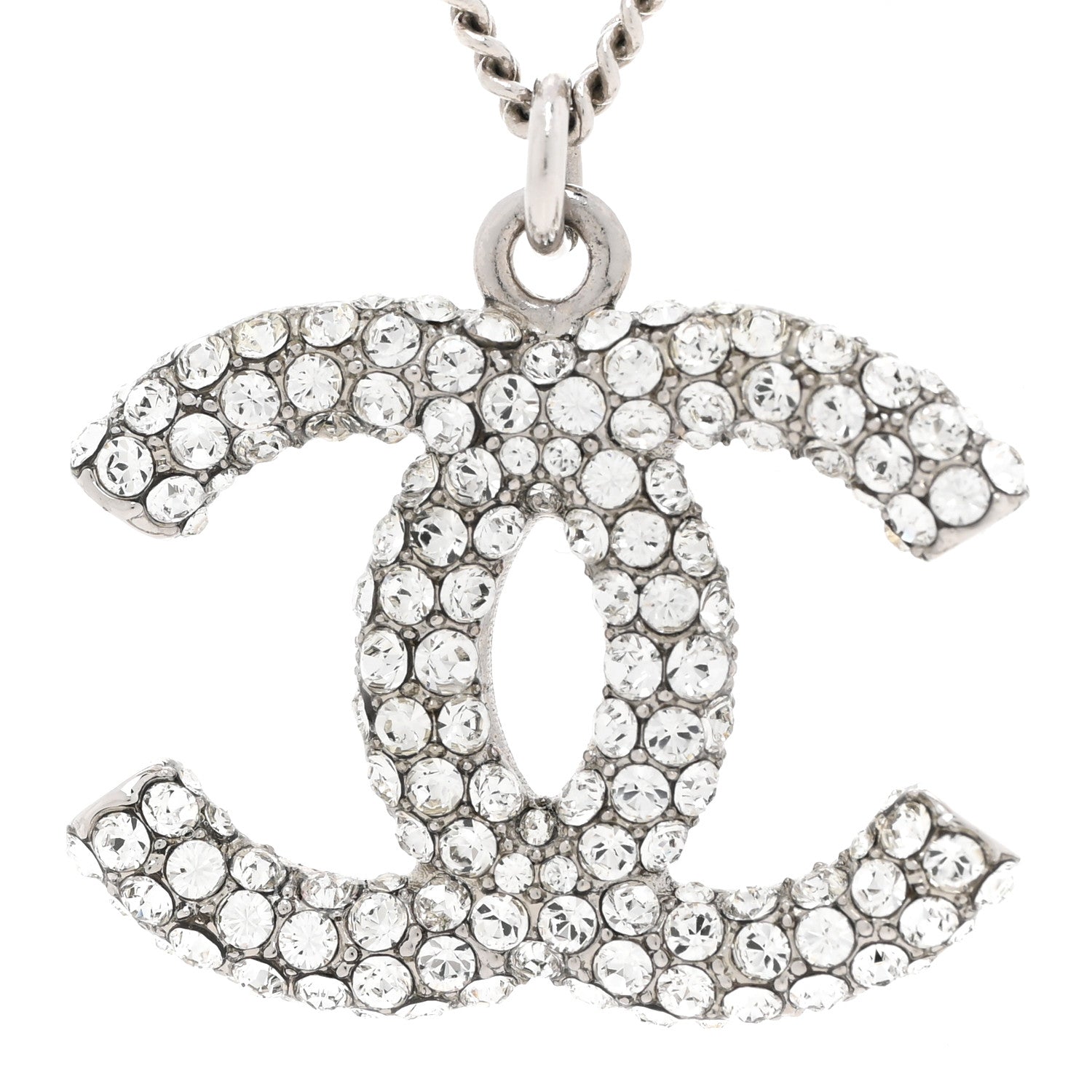 Chanel Crystal CC Pendant Necklace Silver 4 of 5