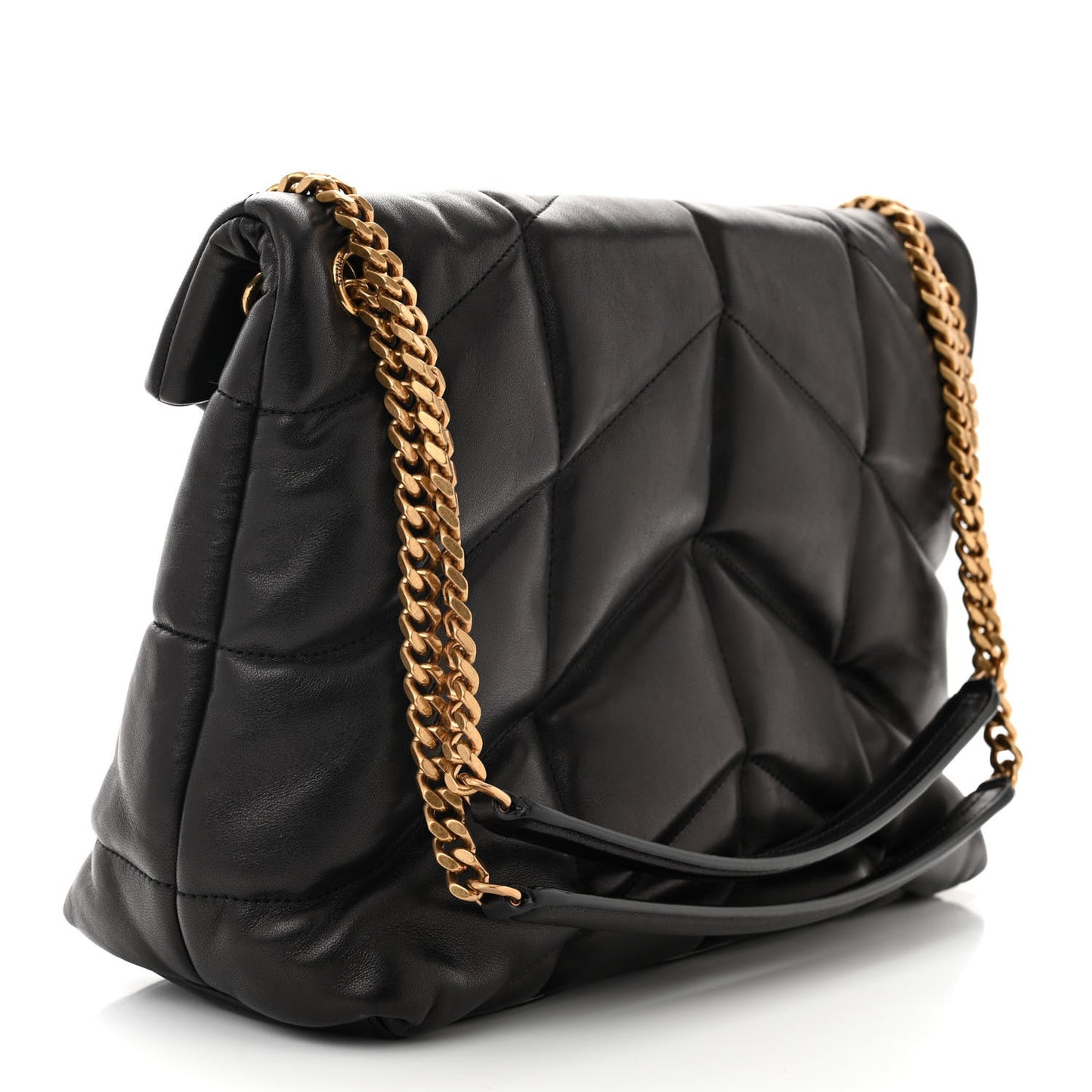Lambskin Quilted Medium Loulou Puffer Monogram Chain Satchel Black