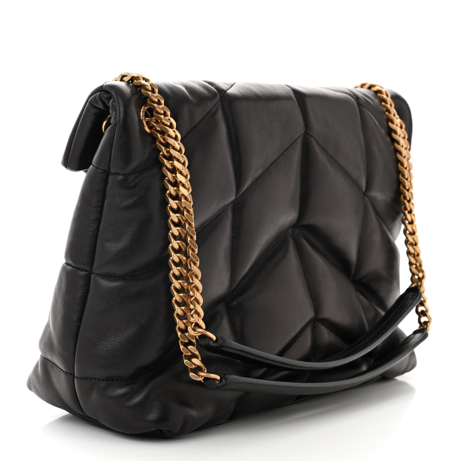 Saint Laurent Lambskin Quilted Medium Loulou Puffer Monogram Chain Satchel Black 3 of 10