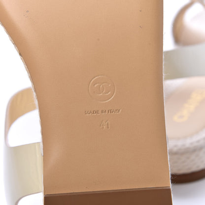 Chanel Cord Calfskin CC Sandals 41 Beige White 7 of 9