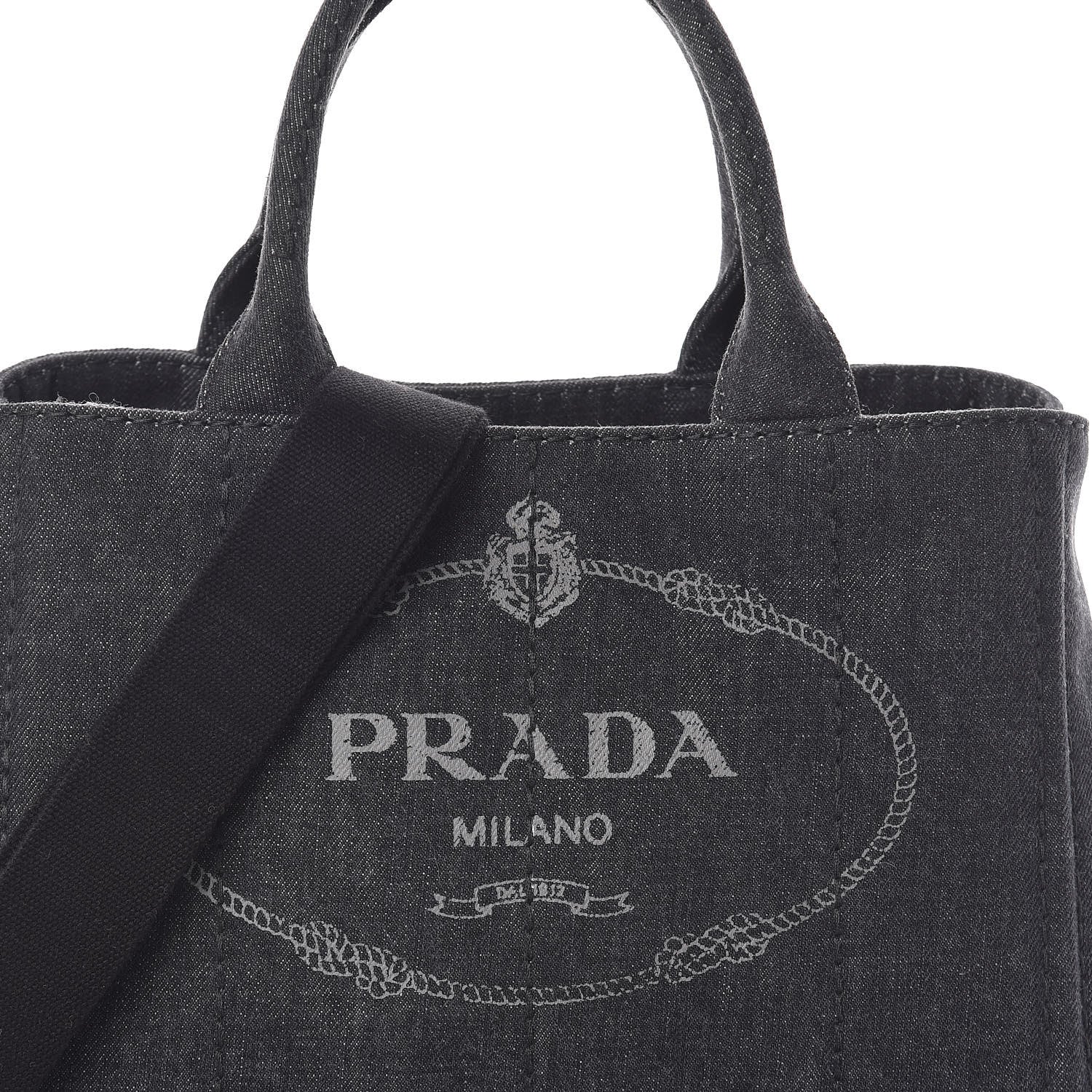 Prada Denim Small Logo Tote Black 7 of 9