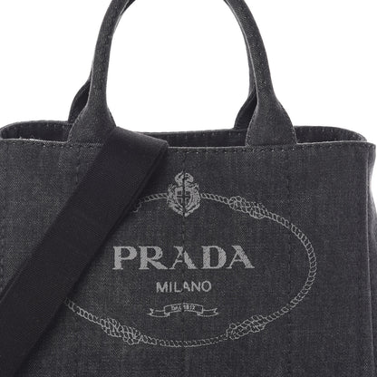 Prada Denim Small Logo Tote Black 7 of 9