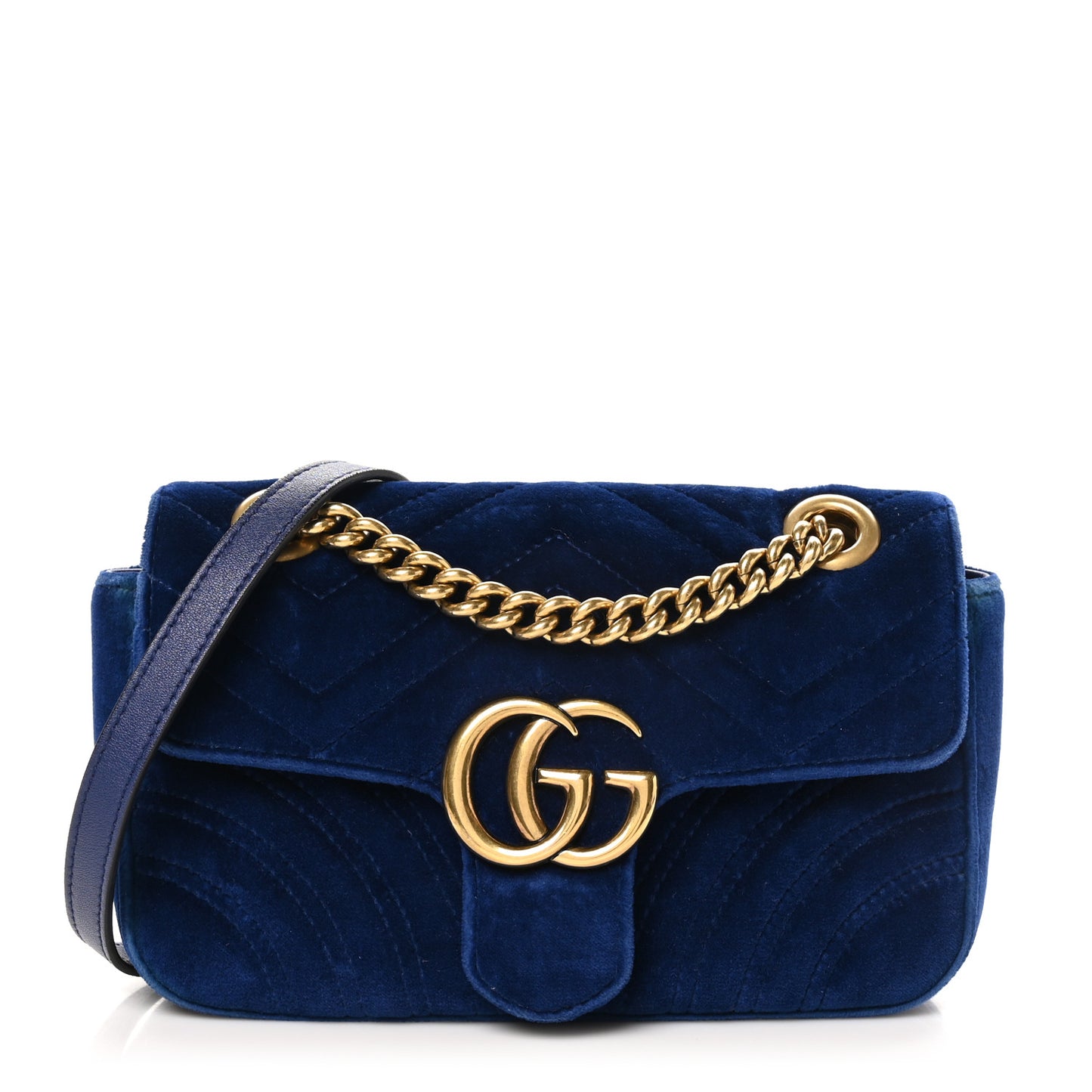 Velvet Matelasse Mini GG Marmont Shoulder Bag Cobalt Blue