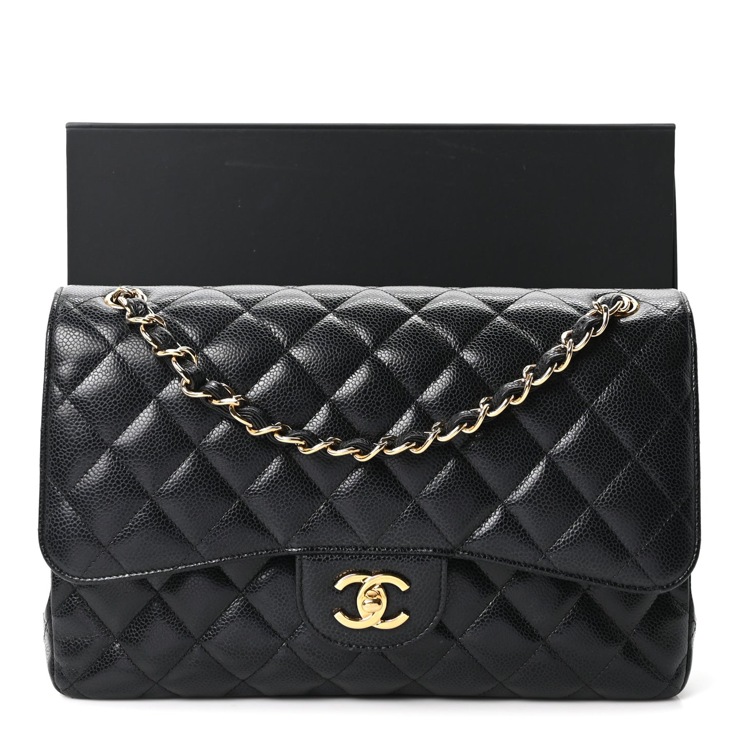 Caviar Quilted Jumbo Double Flap Black