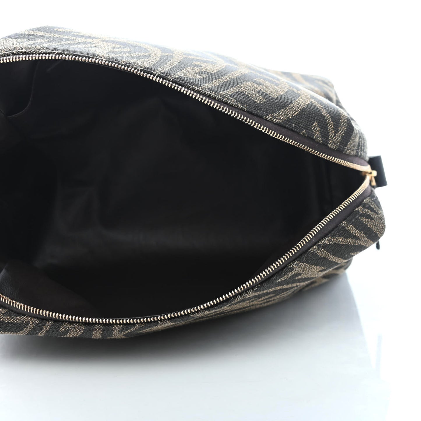 X SARAH COLEMAN Fabric Jacquard Vitello King FF Vertigo Medium Trapezoid Beauty Pouch Tobacco Moro Black