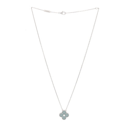 Van Cleef & Arpels 18K White Gold Diamond Celadon Green Sevres Porcelain Vintage Alhambra Pendant Necklace 3 of 6