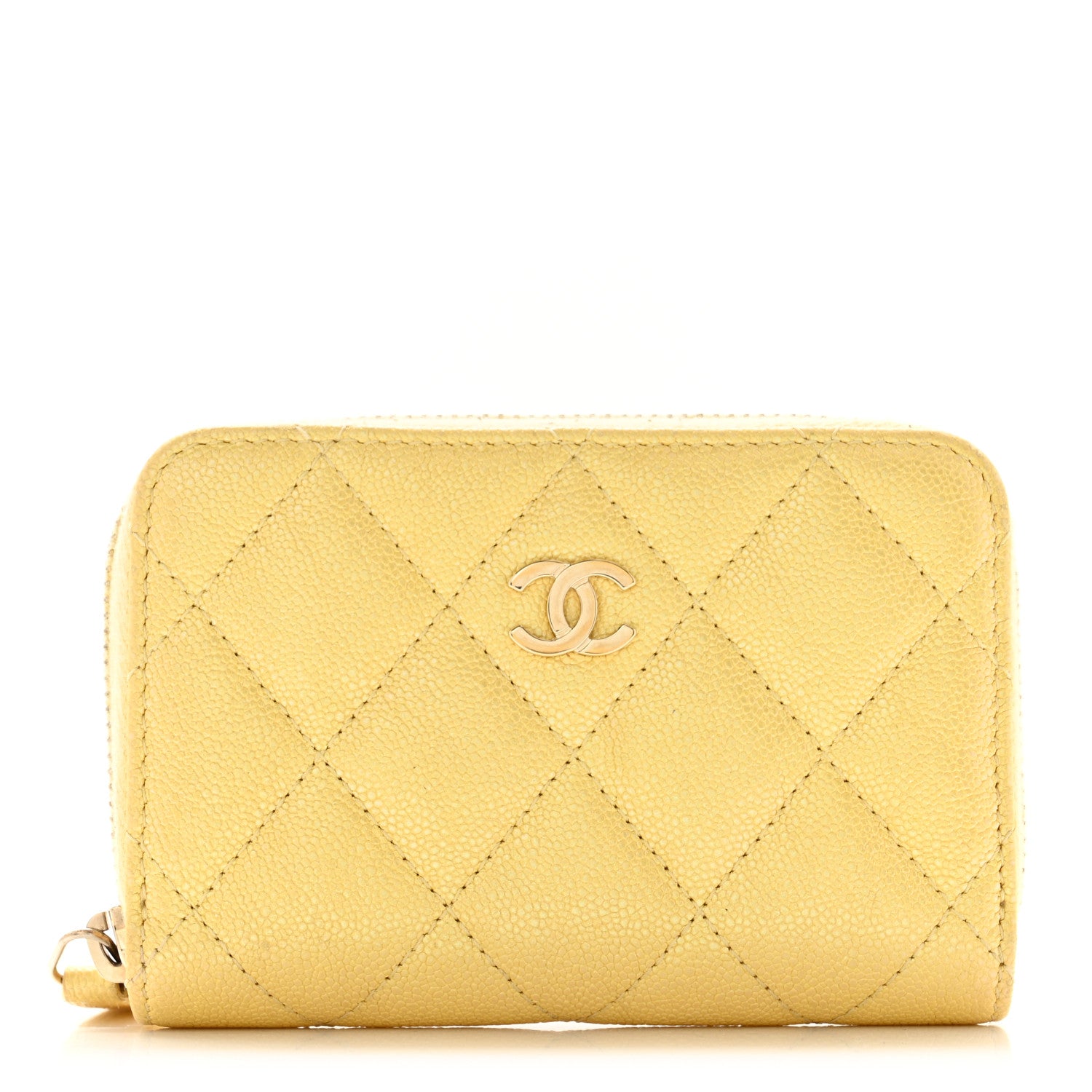 Chanel Iridescent Caviar Quilted Zip Coin Purse Yellow 1 of 9