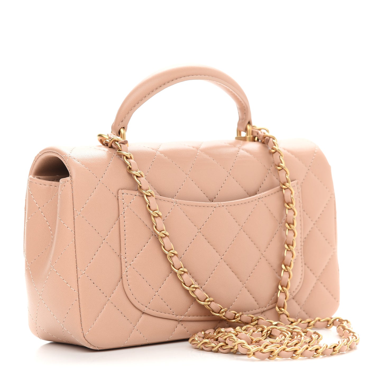 Lambskin Quilted Mini Top Handle Rectangular Flap Beige