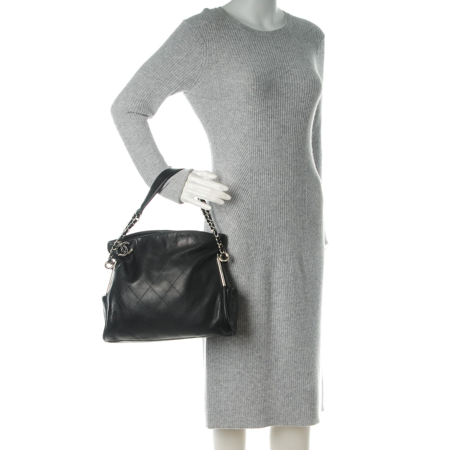 Lambskin Stitched Medium Ultimate Soft Tote Black